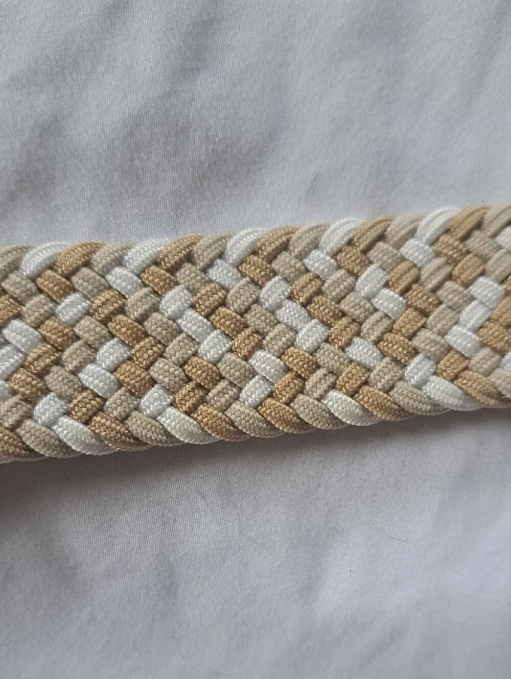 Stretchy Braided Adjustable Belt W/ Leather Trim And Solid Brass Buckle Size 34